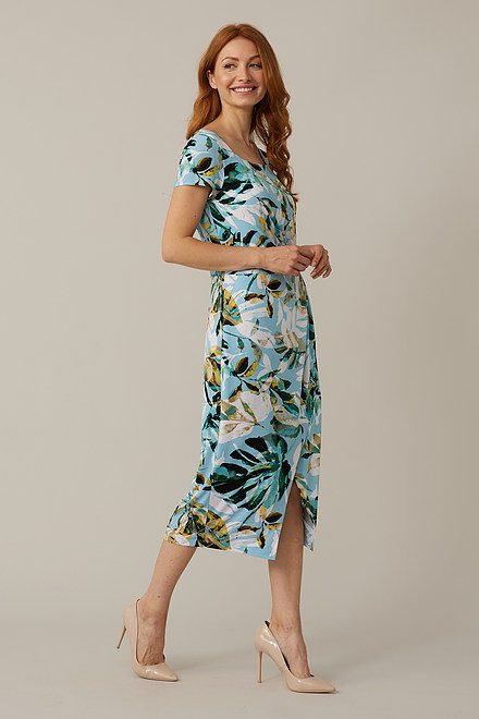 Joseph Ribkoff Tropical Print Dress Style 221225. Blue/multi. 5