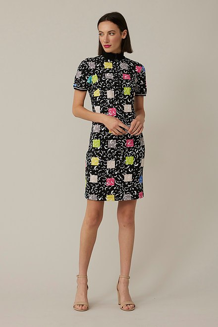 Joseph Ribkoff Mixed Print Dress Style 221273. Black/multi. 5