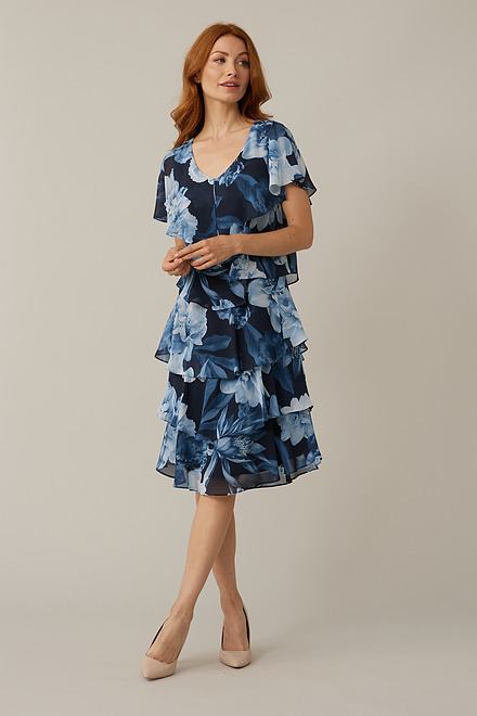 Joseph Ribkoff Tiered Floral Dress Style 221332. Midnight Blue/Multi