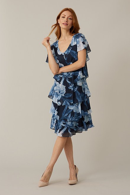 Joseph Ribkoff Tiered Floral Dress Style 221332. Midnight Blue/multi. 6