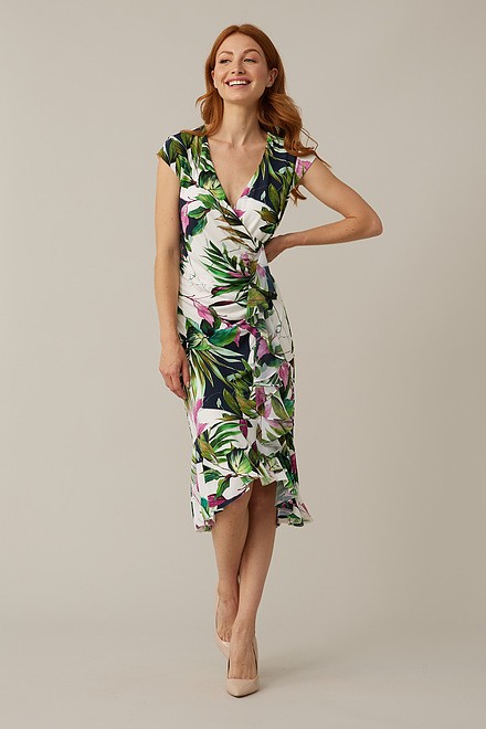 Joseph Ribkoff Tropical Wrap Dress Style 221355. Vanilla/multi. 2
