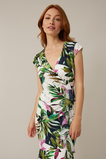 Joseph Ribkoff Tropical Wrap Dress Style 221355. Vanilla/multi. 4