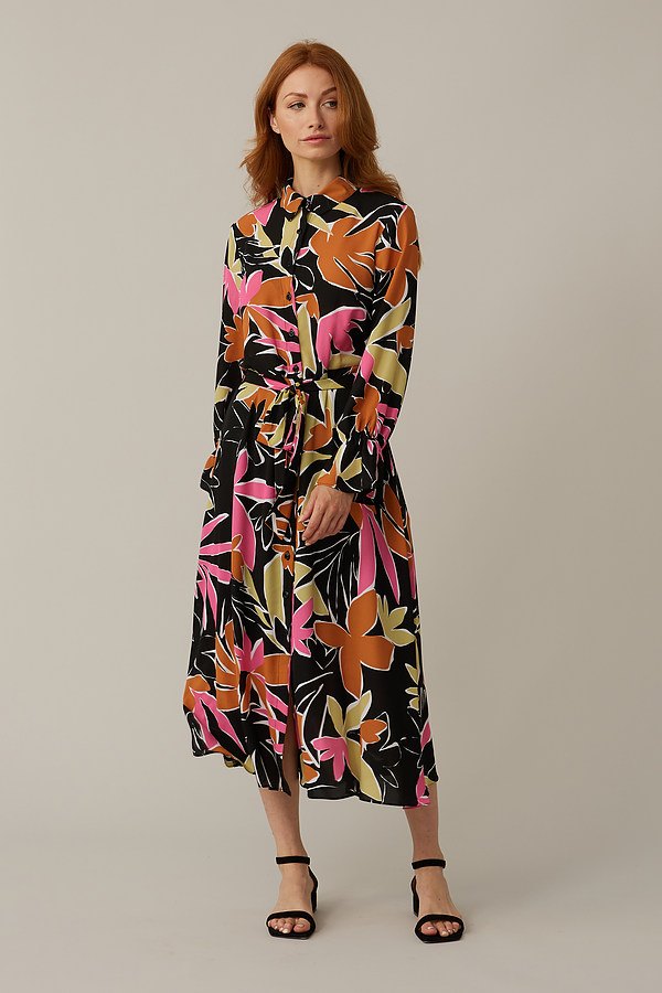 Joseph Ribkoff Tropical Print Georgette Dress Style 221271. Multi/Black