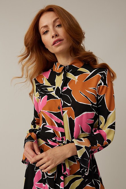 Joseph Ribkoff Tropical Print Georgette Dress Style 221271. Black/multi. 4
