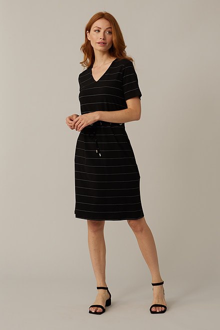 Joseph Ribkoff Striped Drawstring Dress Style 221272. Black/vanilla
