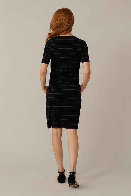 Joseph Ribkoff Striped Drawstring Dress Style 221272. Black/vanilla. 2