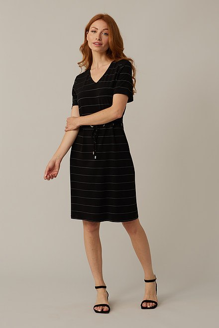 Joseph Ribkoff Striped Drawstring Dress Style 221272. Black/vanilla. 5