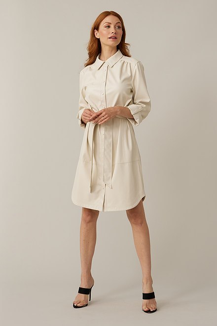 Joseph Ribkoff Leatherette Dress Style 221935. Ecru. 2