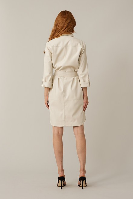 Joseph Ribkoff Leatherette Dress Style 221935. Ecru. 3