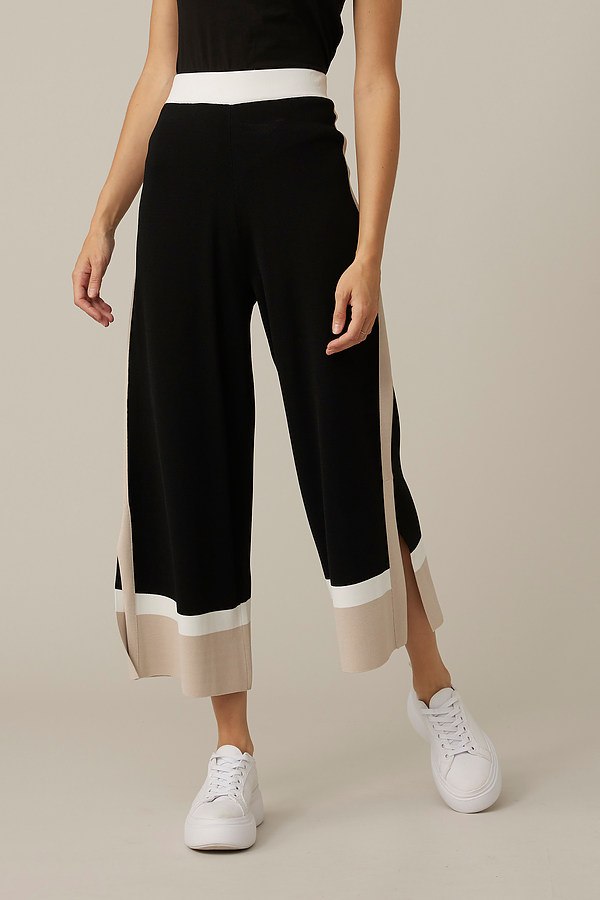 Joseph Ribkoff Color-Block Knit Pants Style 221917. Black/vanilla/moonstone