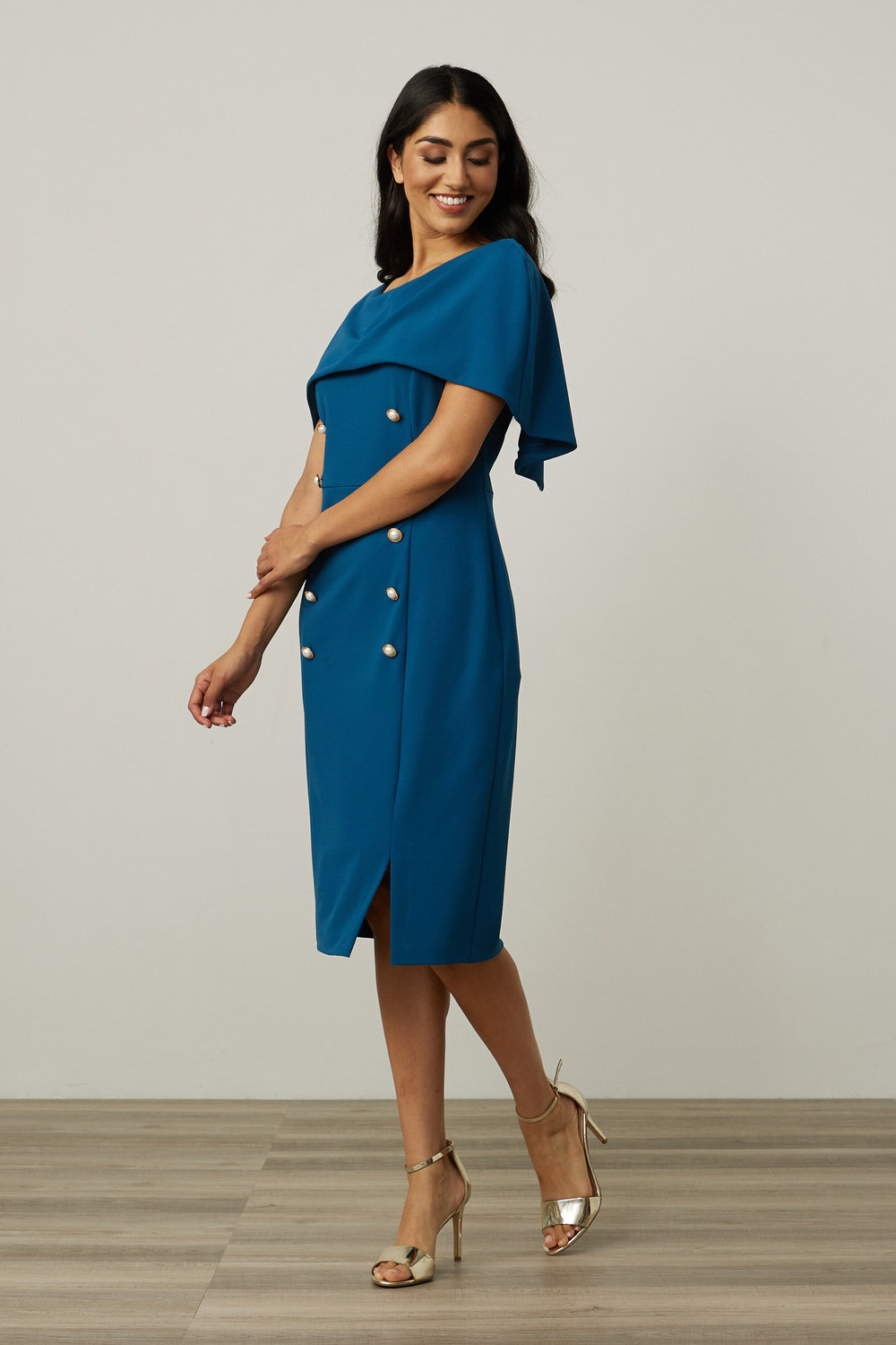 Joseph Ribkoff Overlay Double-Breasted Dress Style 213719. Peacock