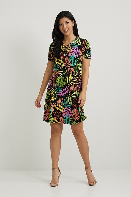 Joseph Ribkoff Tropical Knit Dress Style 222000. Black/Multi