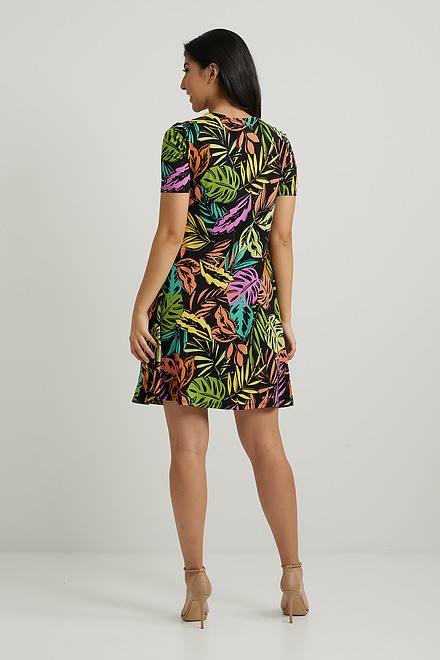 Joseph Ribkoff Tropical Knit Dress Style 222000. Black/multi. 2