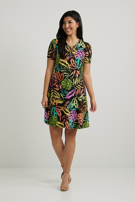 Joseph Ribkoff Tropical Knit Dress Style 222000. Black/multi. 5