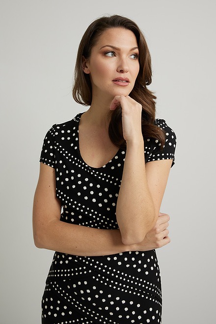 Joseph Ribkoff Polka Dot Print Dress Style 222015. Black/vanilla. 3