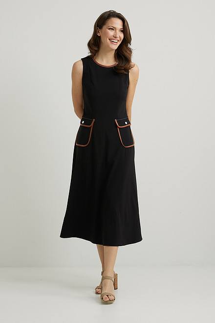 Joseph Ribkoff Woven Knit Dress Style 222052. Black/tan. 2