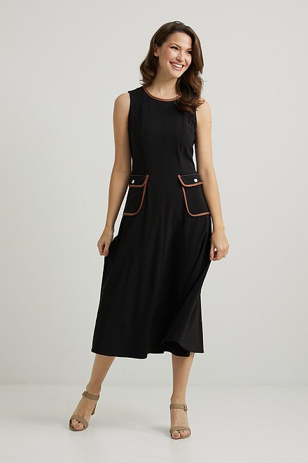 Joseph Ribkoff Woven Knit Dress Style 222052. Black/tan. 6