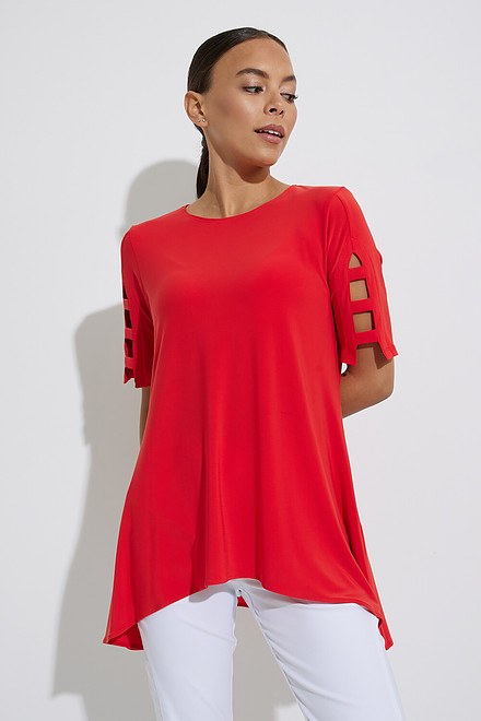 Joseph Ribkoff Cut-Out Sleeve Top Style 222079. Lacquer red