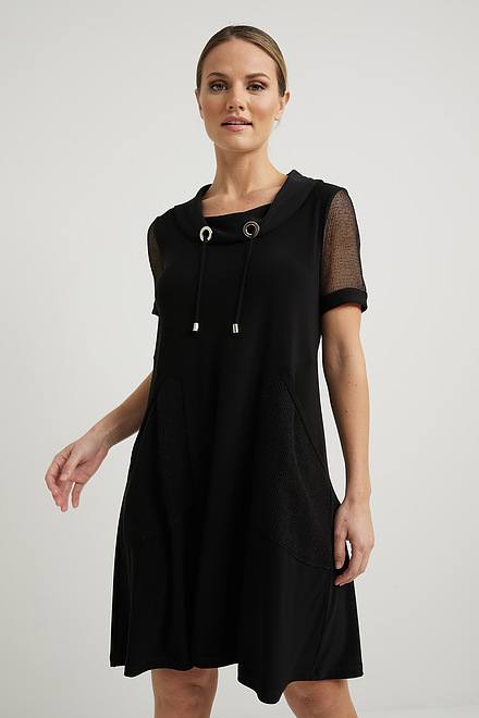 Joseph Ribkoff Mesh Detail Dress Style 222110. Black. 3