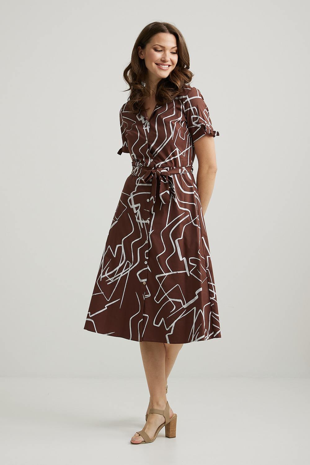 Joseph Ribkoff Abstract Print Shirt Dress Style 222111. Brown/vanilla