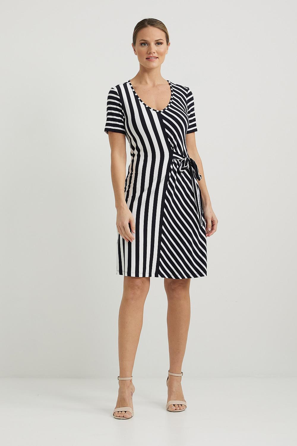 Joseph Ribkoff Mixed Stripe Dress Style 222139. Midnight Blue/white