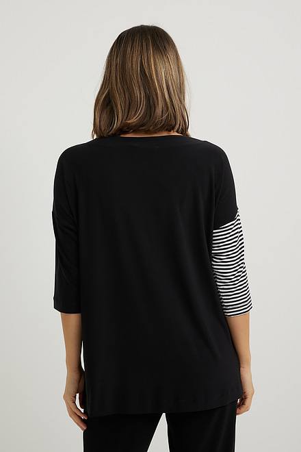 Joseph Ribkoff Striped Colour-Blocked Top Style 222159. Black/white. 2