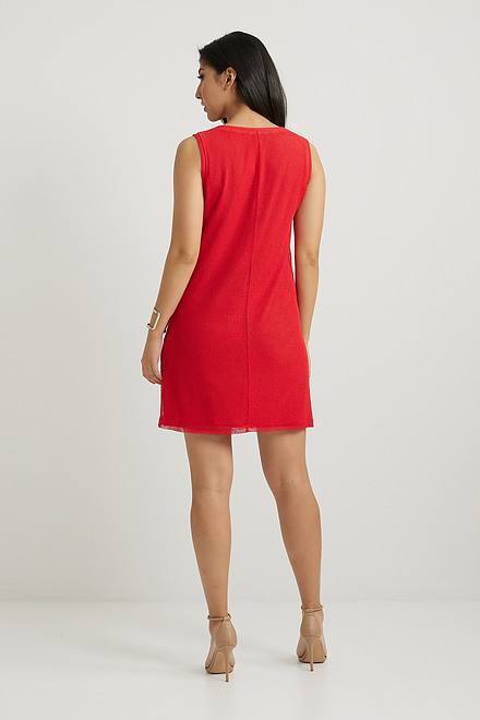 Joseph Ribkoff Mesh Overlay Dress Style 222163. Lacquer Red. 2