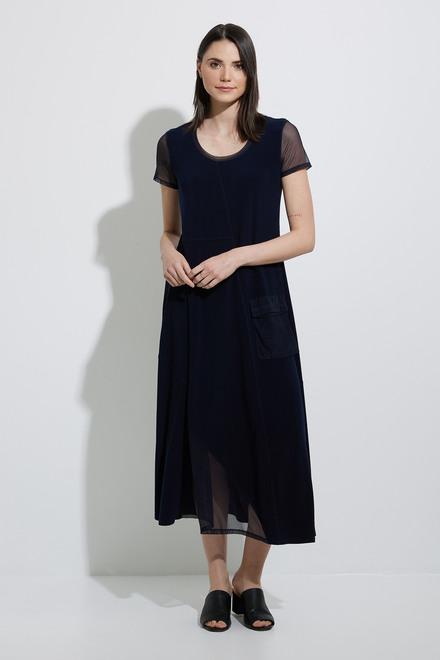Joseph Ribkoff Mesh Sleeve Dress Style 222167. Midnight Blue