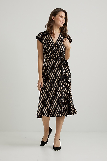 Joseph Ribkoff Wrap Front Dress Style 222202. Black/beige. 5