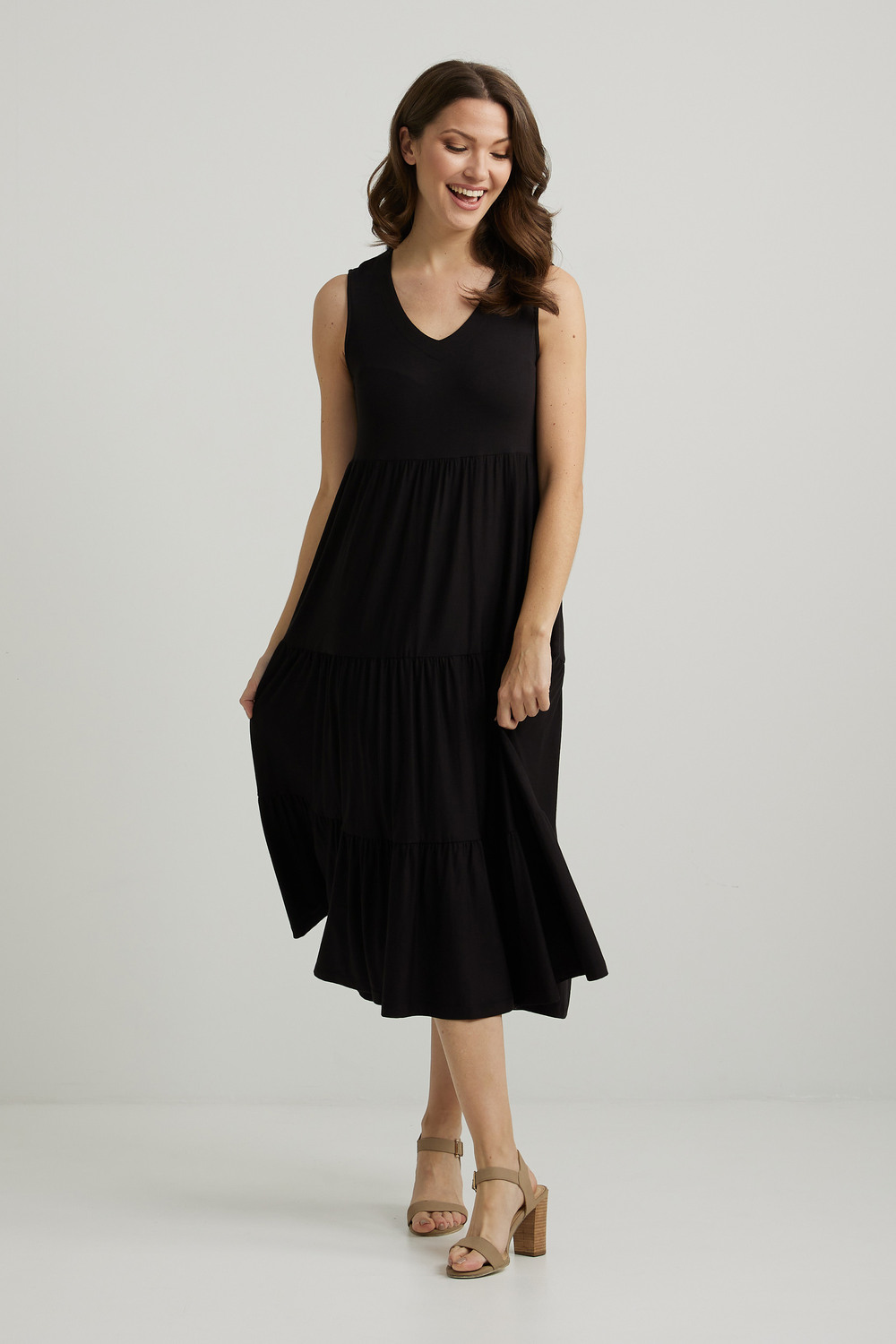 Joseph Ribkoff Tiered Dress Style 222213. Black