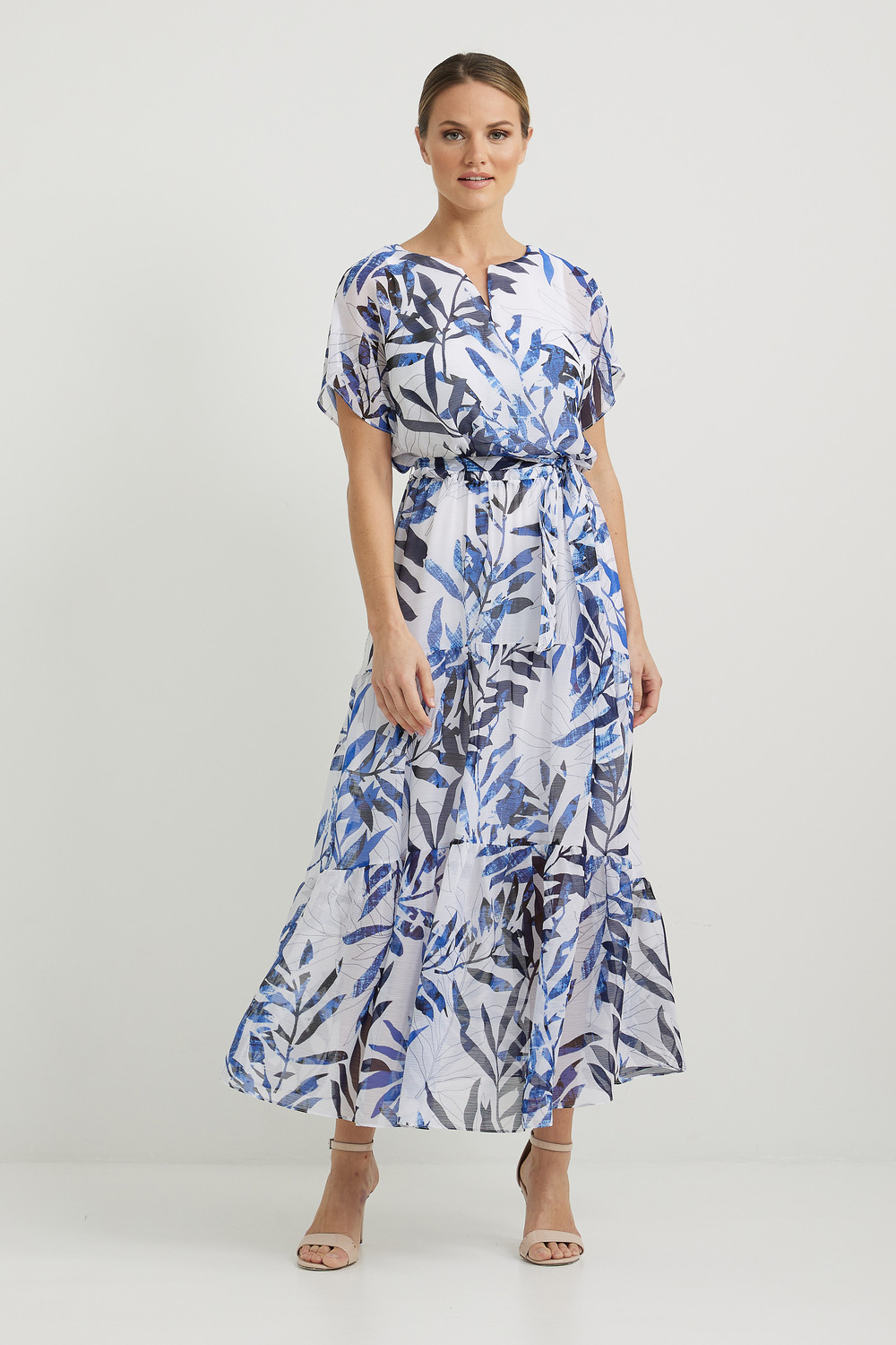 Joseph Ribkoff Leaf Print Dress Style 222285. Vanilla/multi