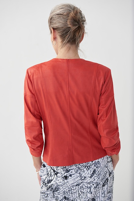 Joseph Ribkoff Metallic Suede Jacket Style 222900. Lacquer Red. 3