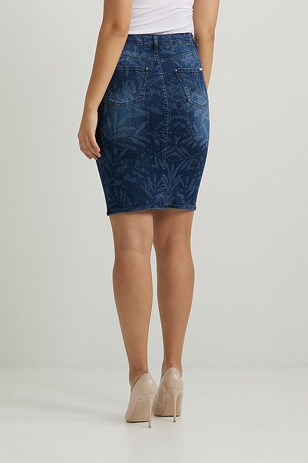 Joseph Ribkoff Leaf Print Denim Skirt Style 222931. Denim Blue. 2