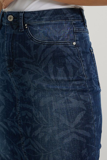 Joseph Ribkoff Leaf Print Denim Skirt Style 222931. Denim Blue. 4