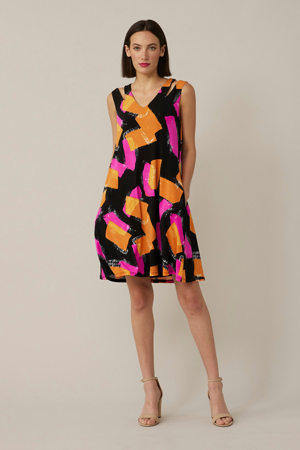 Joseph Ribkoff Fit & Flare Dress Style 221051. Black/multi