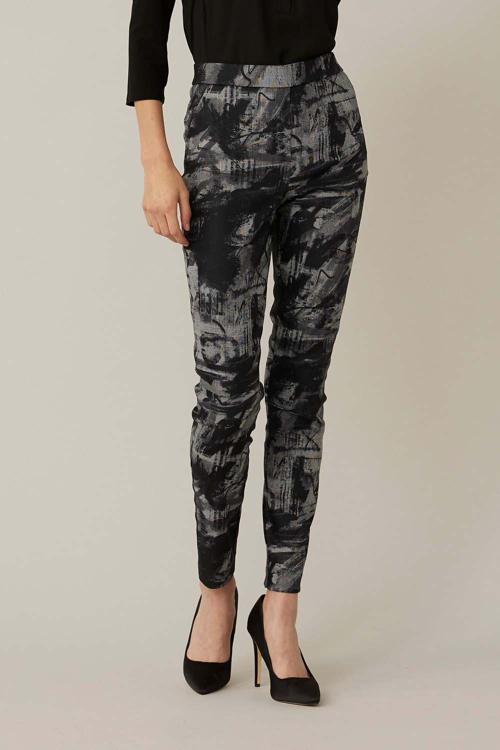 Joseph Ribkoff Pantalon Style 221136. Noir/gris/blanc