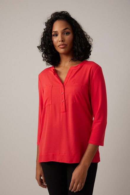 Joseph Ribkoff Henley Top Style 221027. Lacquer Red