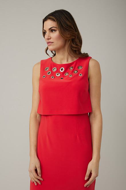 Joseph Ribkoff Grommet Detail Dress Style 221061. Lacquer Red. 3