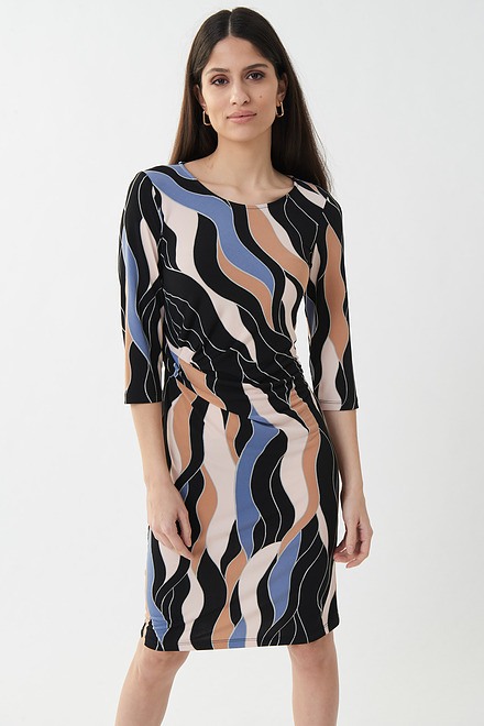 Joseph Ribkoff Abstract Motif Dress Style 223058. Black/Multi