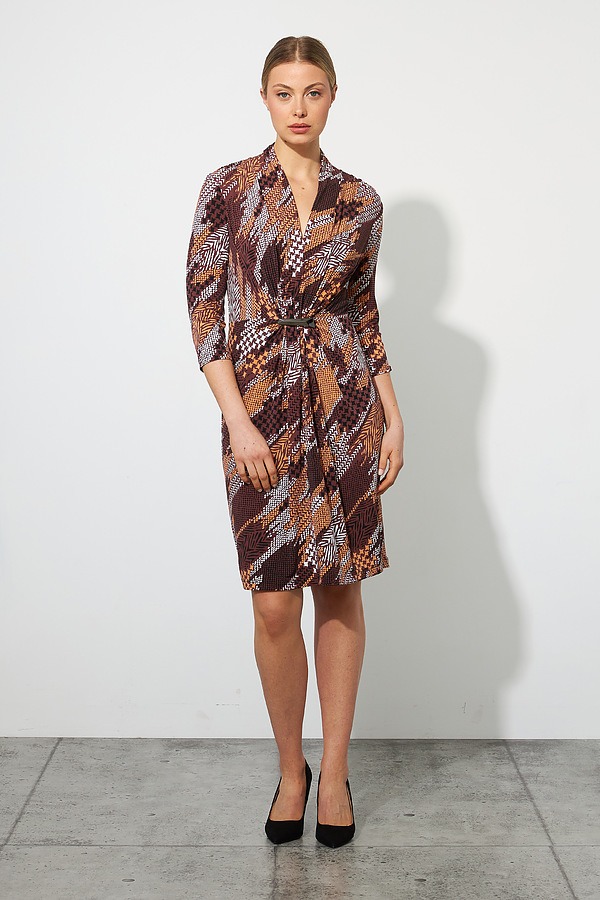 Joseph Ribkoff Abstract Print Dress Style 223084. Brown/multi
