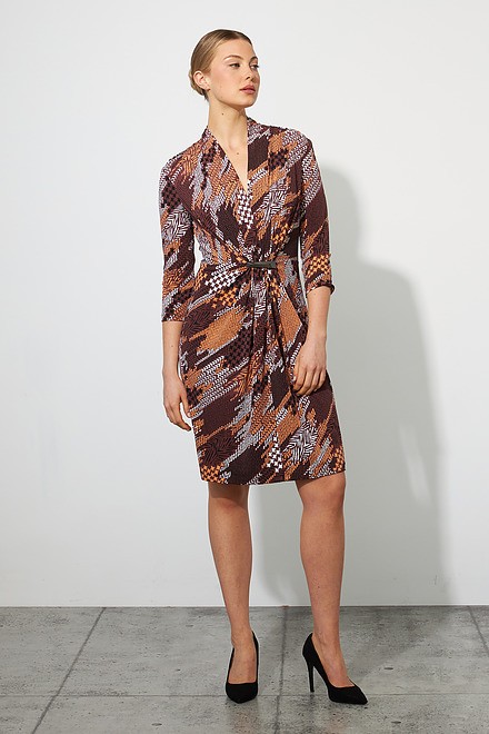 Joseph Ribkoff Abstract Print Dress Style 223084. Brown/multi. 5