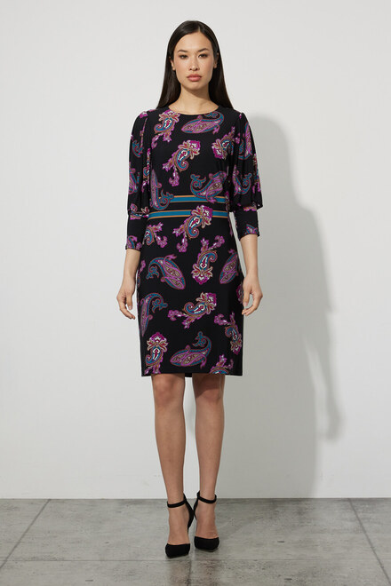Joseph Ribkoff Paisley Print Dress Style 223138. Black/multi