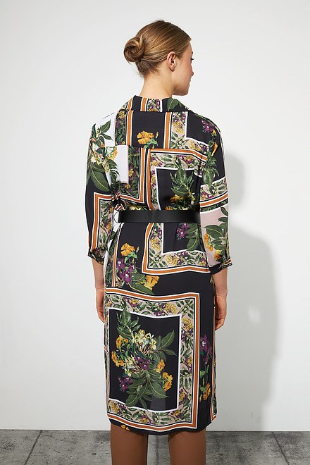 Joseph Ribkoff Robe blouse &agrave; motifs fleuris et ceinture Mod&egrave;le 223139. Noir/multi. 2