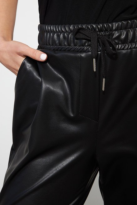 Joseph Ribkoff Faux Leather Joggers Style 223166. Black. 4