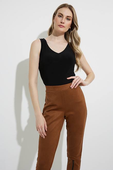 Joseph Ribkoff Faux Suede Pant Style 223181. Brown. 3
