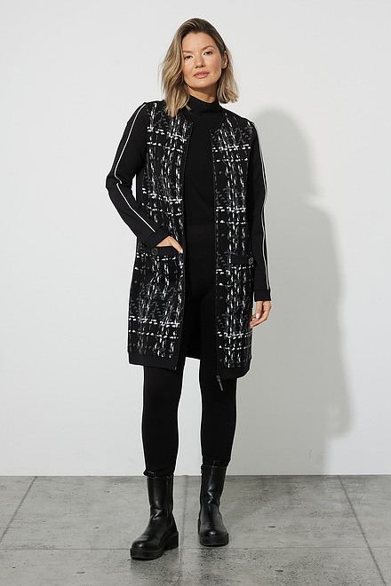 Joseph Ribkoff Heavy Knit Coat Style 223183. Black/vanilla/grey. 5