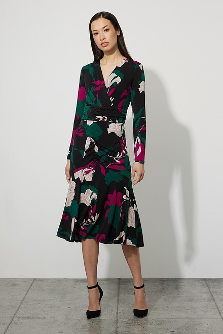 Joseph Ribkoff Floral Wrap Dress Style  223190. Black/multi. 2
