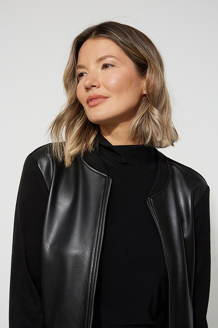Joseph Ribkoff Faux Leather Jacket Style 223217. Black/black. 4