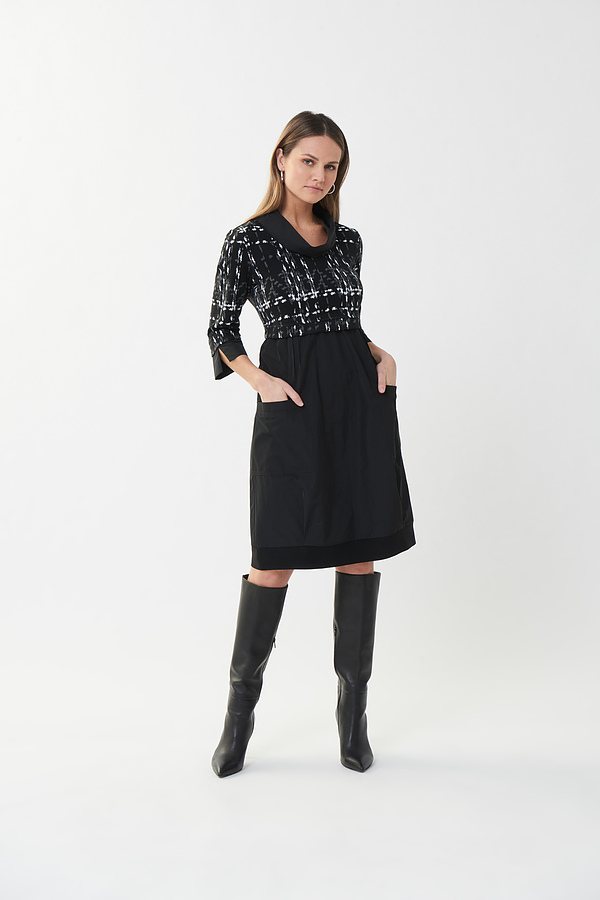 Joseph Ribkoff Checkered Dress Style 223232. Black/vanilla/grey