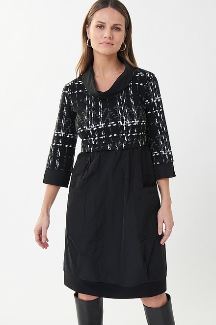 Joseph Ribkoff Checkered Dress Style 223232. Black/vanilla/grey. 2